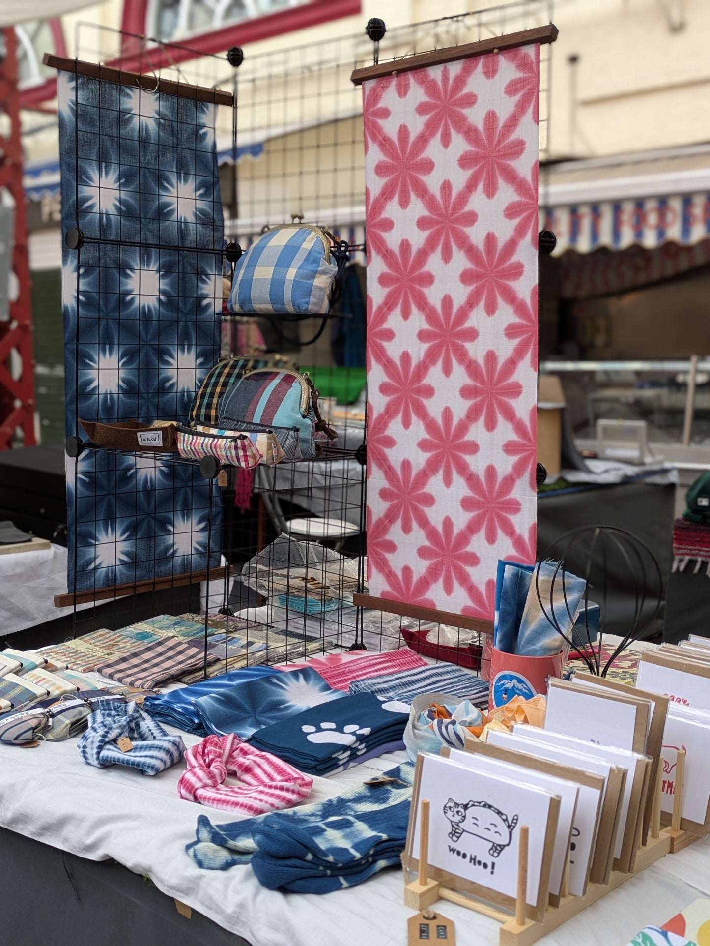 tabata shibori tenugui display at Altrincham market
