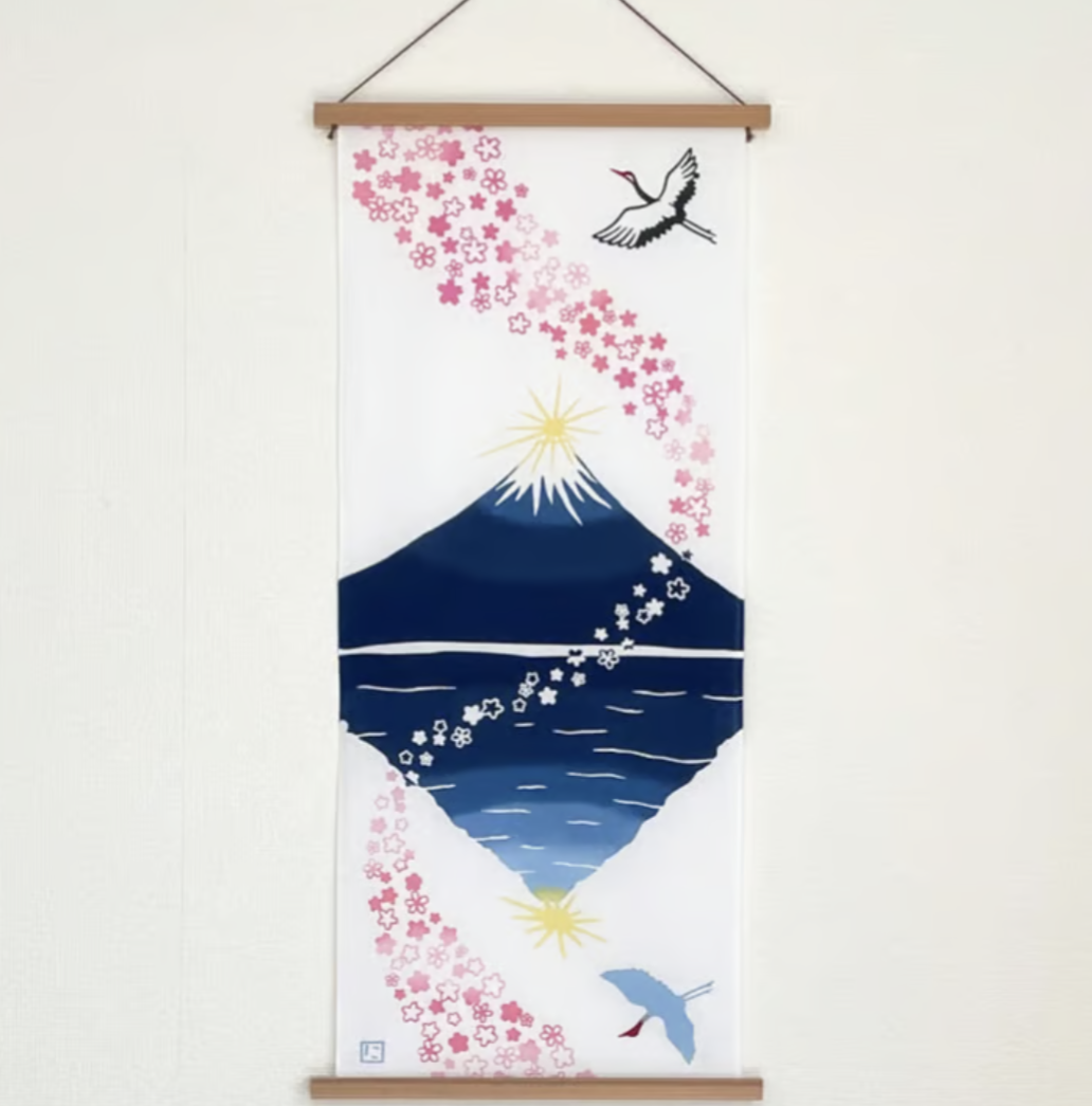 Nijiyura Chusen Tenugui Cloth - Diamond Fuji with Dancing Cherry Blossom