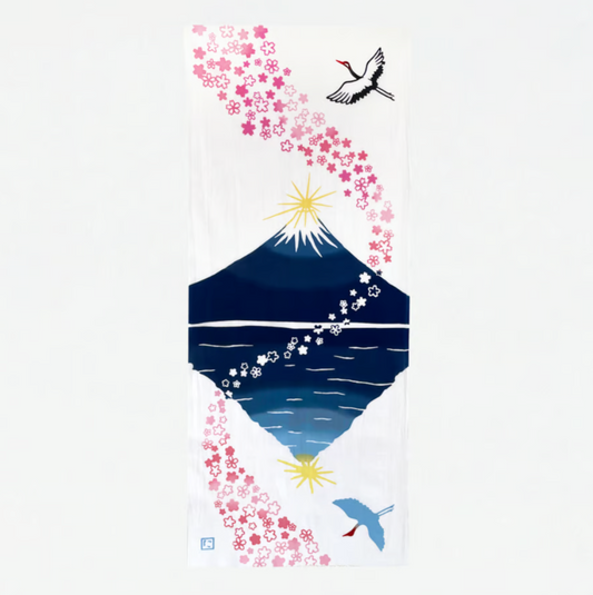 Nijiyura Chusen Tenugui Cloth - Diamond Fuji with Dancing Cherry Blossom