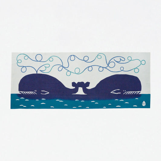 Nijiyura Chusen Tenugui Cloth - B Blood Type whales in the sea