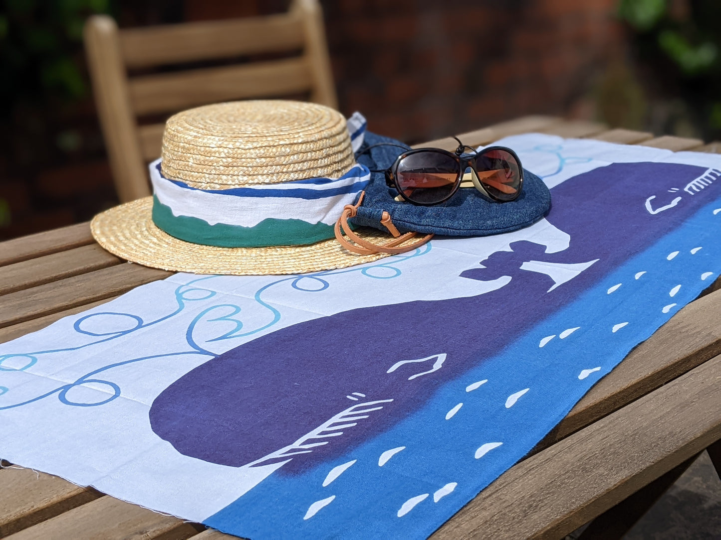 Nijiyura Chusen Tenugui Cloth - B Blood Type whales tenugui and a hat and sunglasses