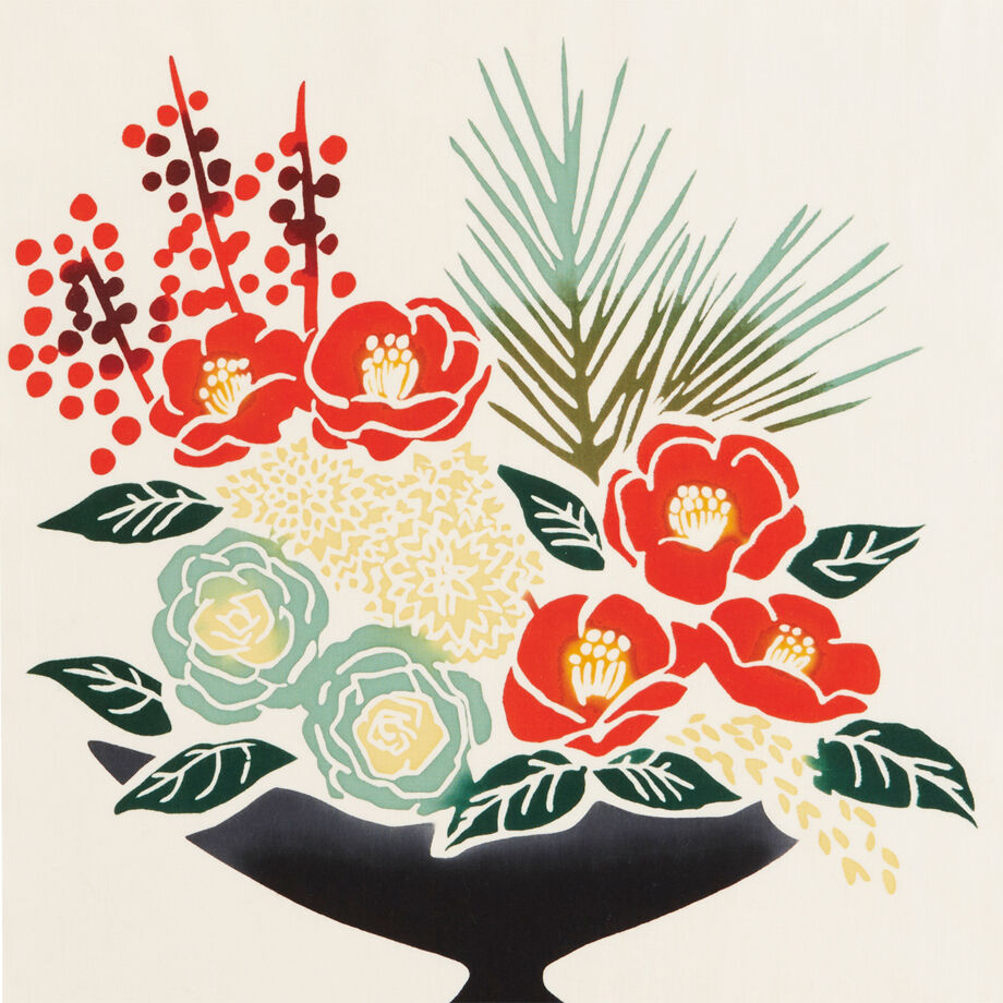 Nijiyura Chusen Tenugui Cloth - Flowering Kale and Camellia Japanese towel