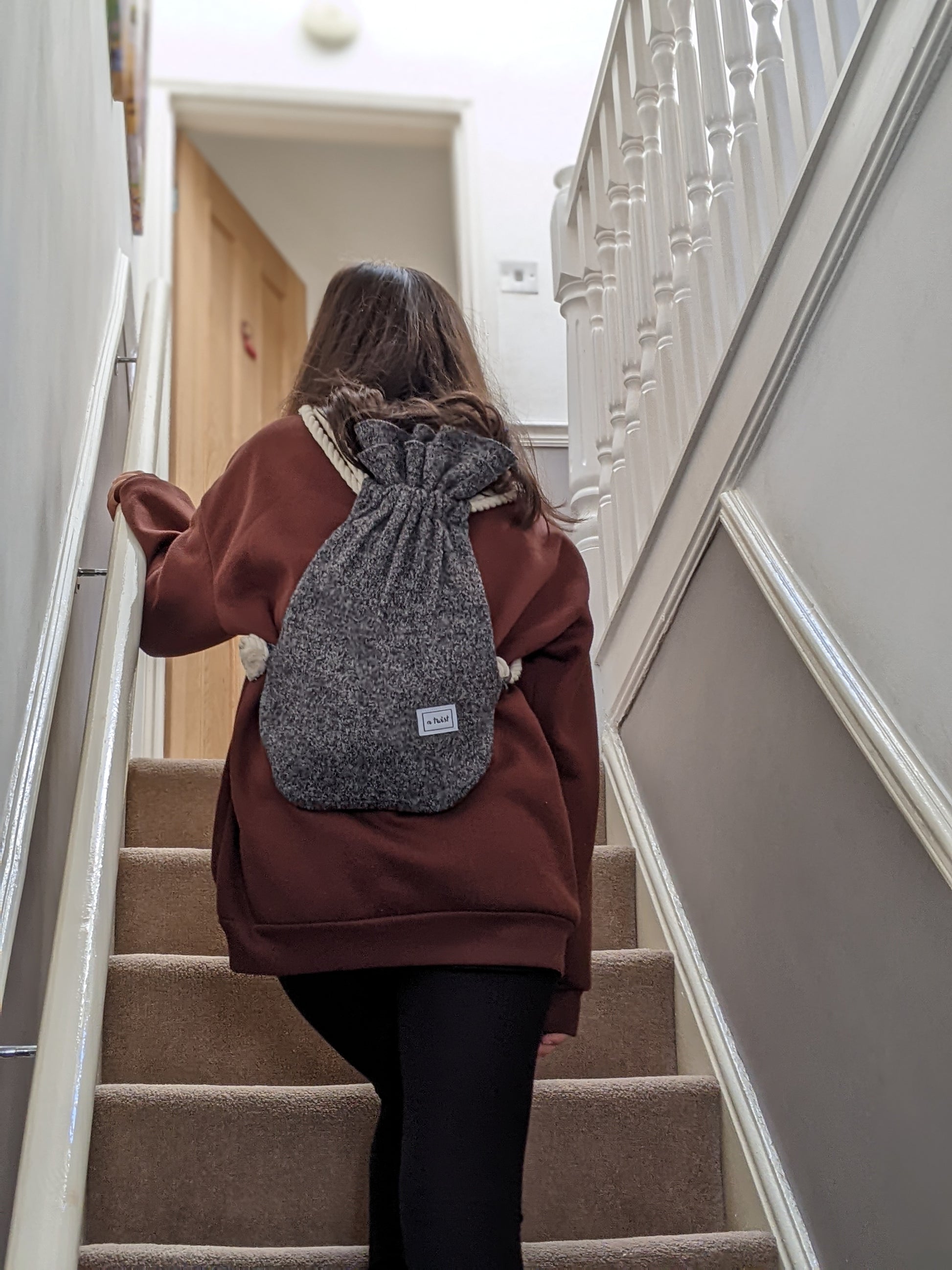 Hot Water Bottle Bag grey carrying on the back