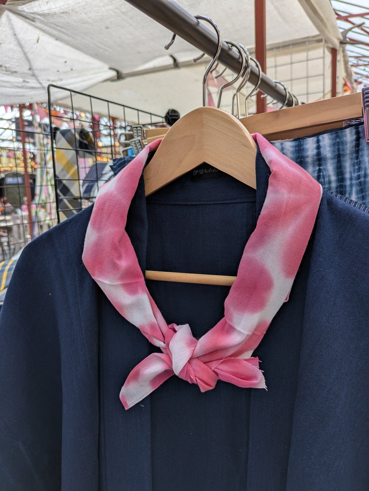 tenugui scarf with indigo hanten jacket