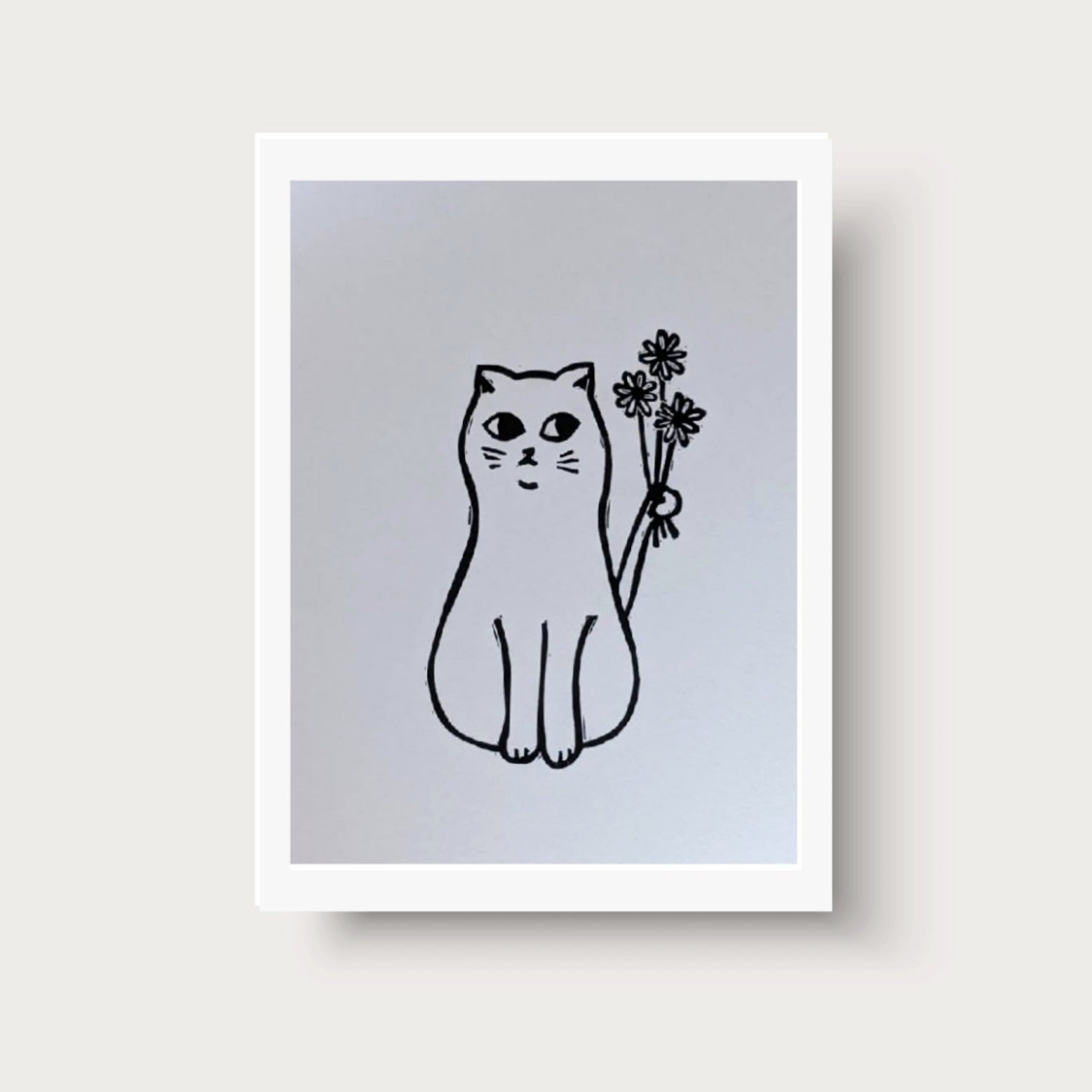 Cat with Flowers Linocut Print image 0