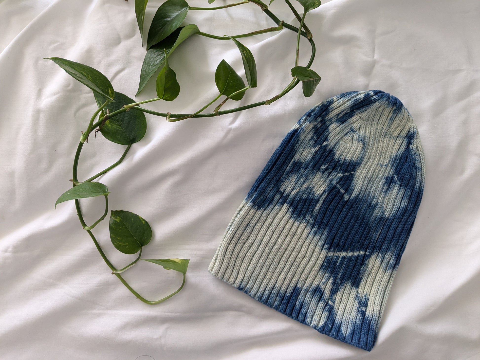 Organic Cotton Beanie Hand-Shibori-Dyed with Natural Indigo image 1