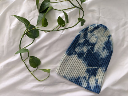 Organic Cotton Beanie Hand-Shibori-Dyed with Natural Indigo image 1