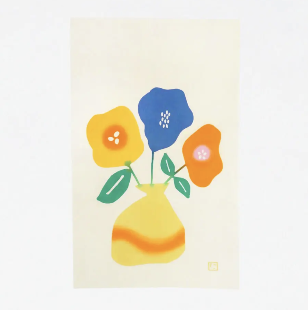 Nijiyura Chusen Tenugui Cloth - Flower Vase yellow