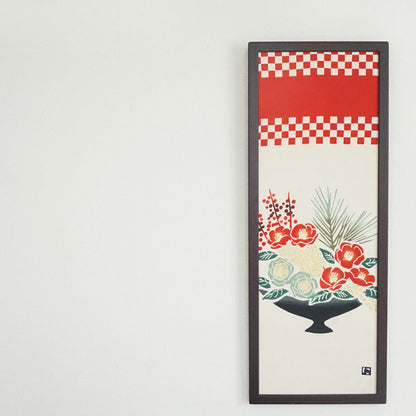 Nijiyura Chusen Tenugui Cloth - Flowering Kale and Camellia towel or wall decoration 