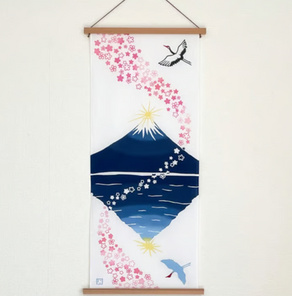 Nijiyura Chusen Tenugui Cloth - Diamond Fuji with Dancing Cherry Blossom 