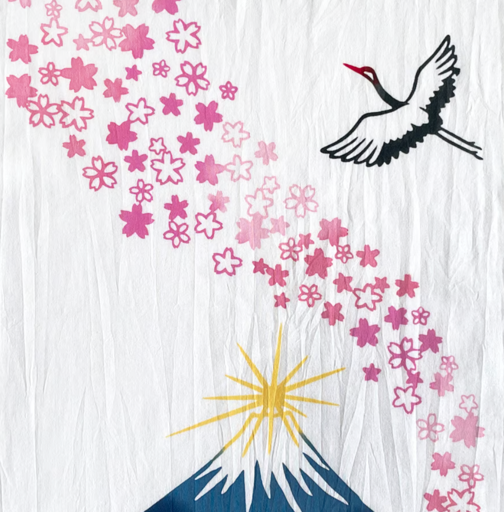 Nijiyura Chusen Tenugui Cloth - Diamond Fuji with Dancing Cherry Blossom 