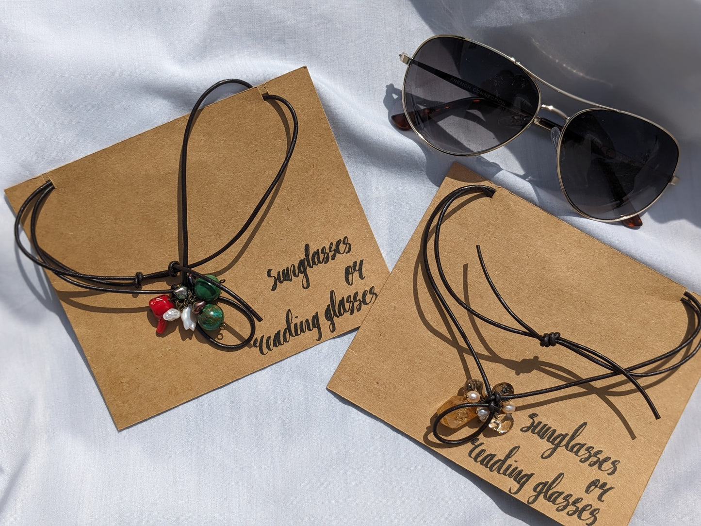 Sunglasses or Reading glasses Necklace with natural stones