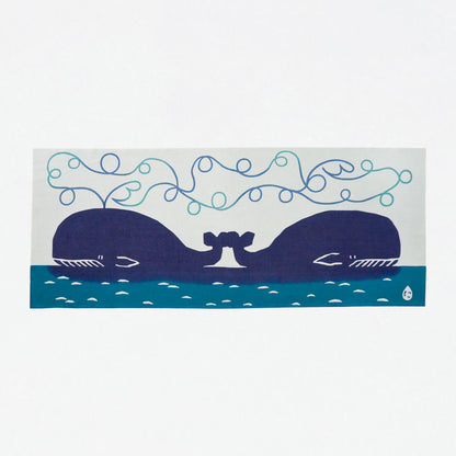 Nijiyura Chusen Tenugui Cloth - B Blood Type whales in the sea