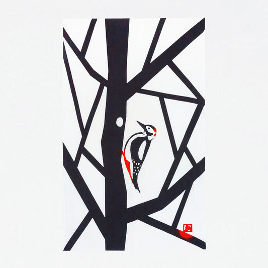 Nijiyura Chusen Tenugui Cloth - Woodpecker image 