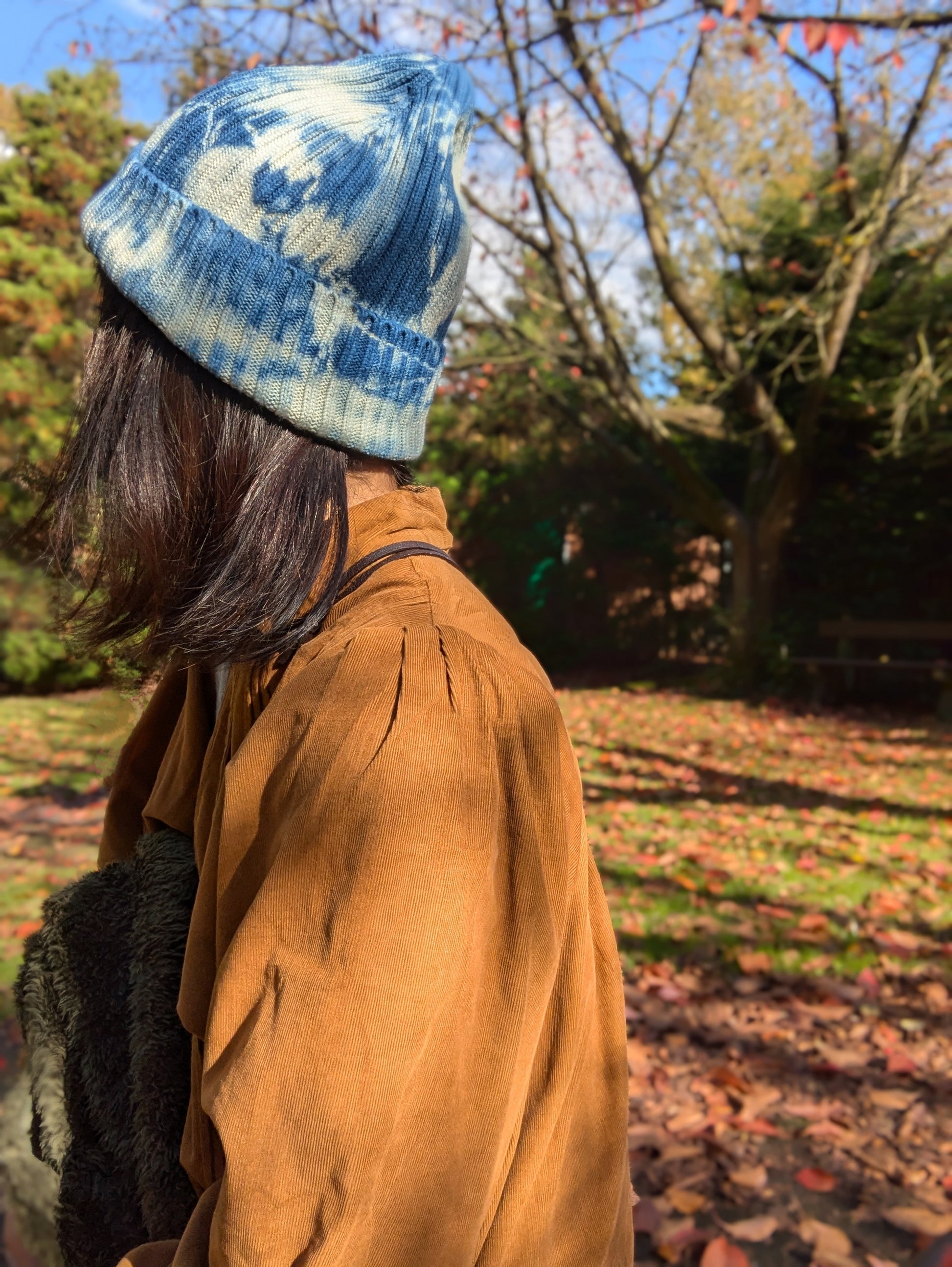 Organic Cotton Beanie Hand-Shibori-Dyed with Natural Indigo image 5