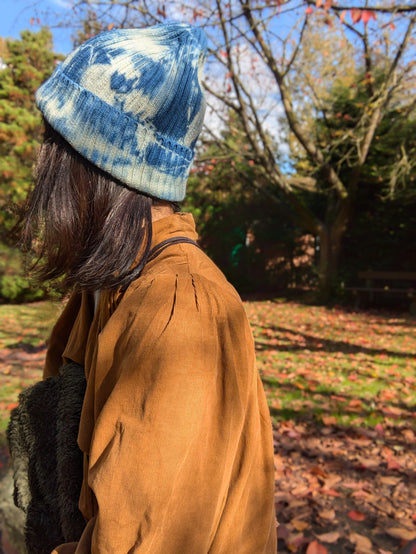 Organic Cotton Beanie Hand-Shibori-Dyed with Natural Indigo image 5