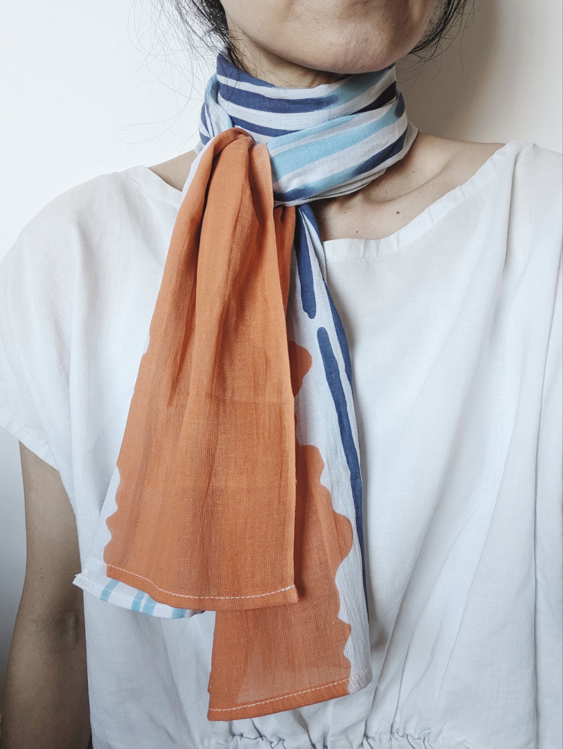 Nijiyura Chusen Gauze Tenugui Scarf - Sunset blue orange soft gauze scarf japanese