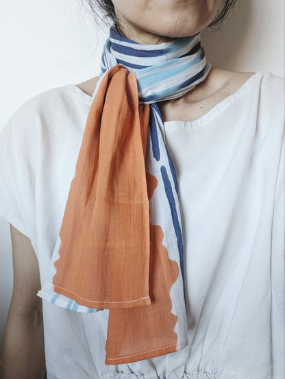 Nijiyura Chusen Gauze Tenugui Scarf - Sunset blue orange soft gauze scarf japanese