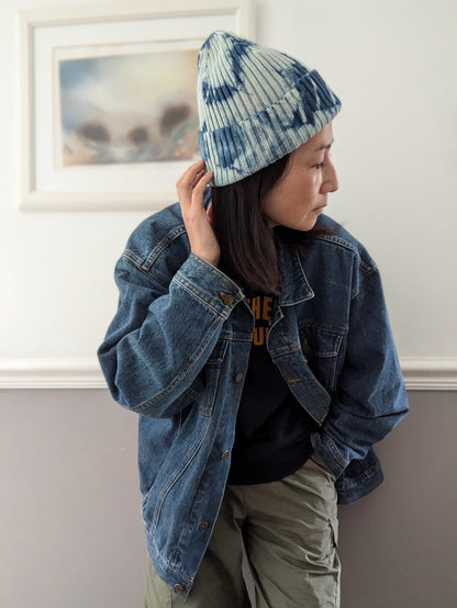 Organic Cotton Beanie Hand-Shibori-Dyed with Natural Indigo image 2