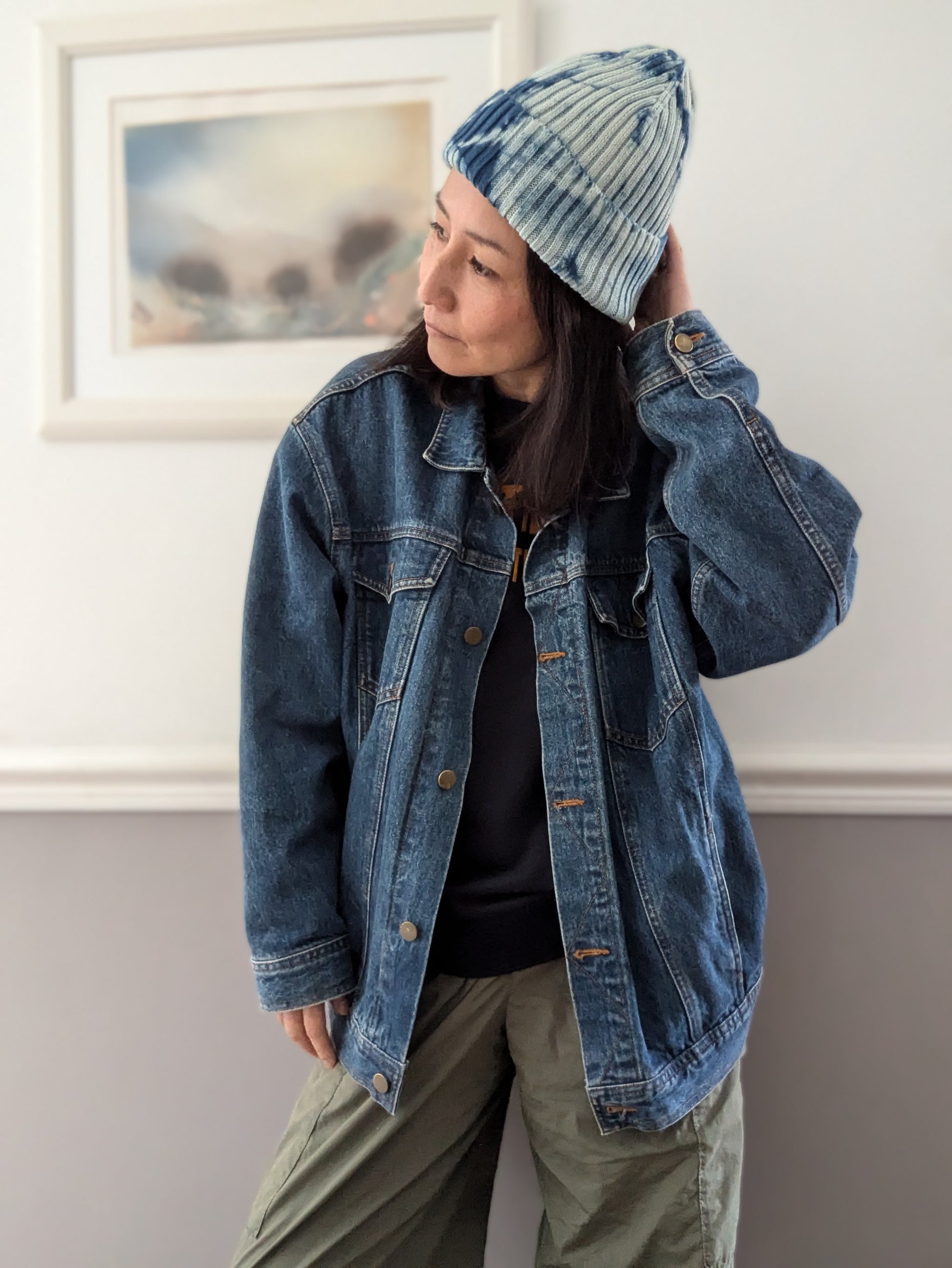 Organic Cotton Beanie Hand-Shibori-Dyed with Natural Indigo image 3