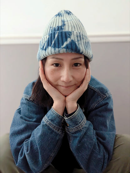 Organic Cotton Beanie Hand-Shibori-Dyed with Natural Indigo image 4